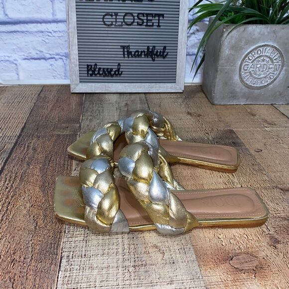 iDoré gold/silver braided flat sandals slides - Picture 5 of 10